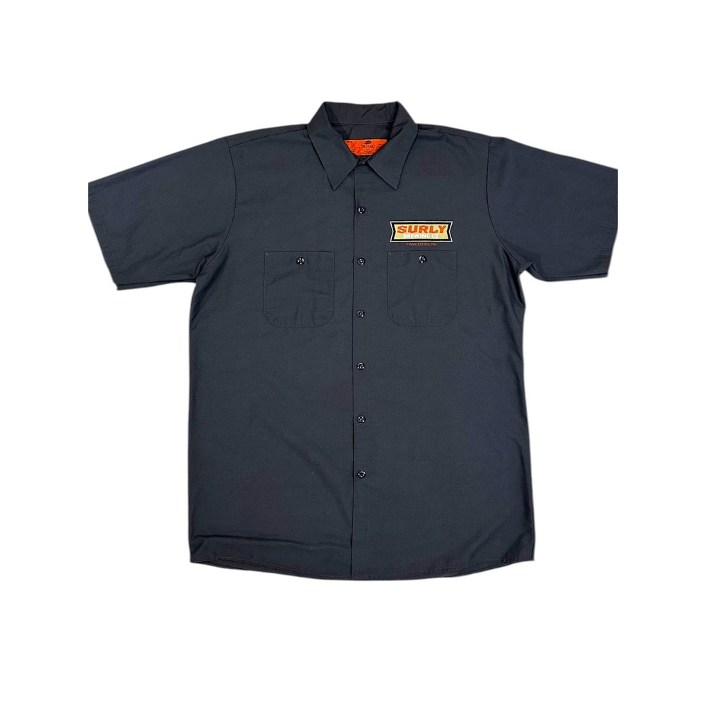 Red Kap Surly Brewing Co Work Shirt Men Sz L Black Short Sleeve Industrial Blend